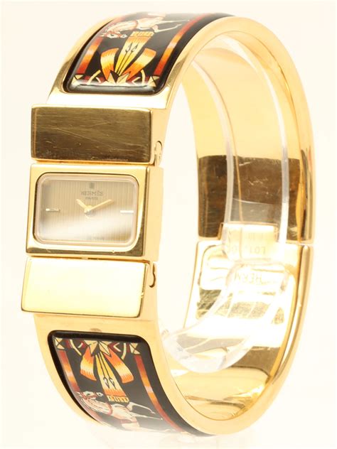 Hermès Enamel & Gold Loquet Bangle Watch  